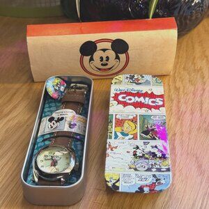 Disney x Seiko Comics MC0364 Mickey Mouse Watch, Tin & Pin, Vintage Circa 1990s